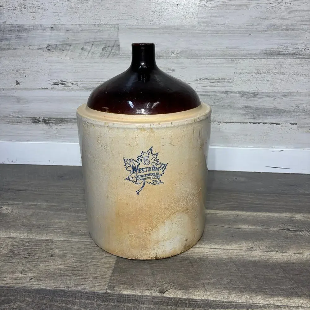 Vintage Western Stoneware 5 Gallon Two Tone Crock Jug